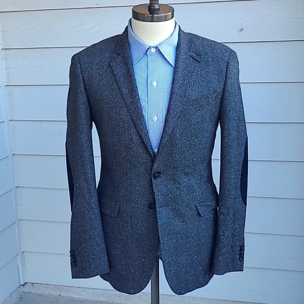 HUGO BOSS Rhett Grey Weave Wool Silk Blend Sz 36 R Extra Slim Sport Coat Blazer